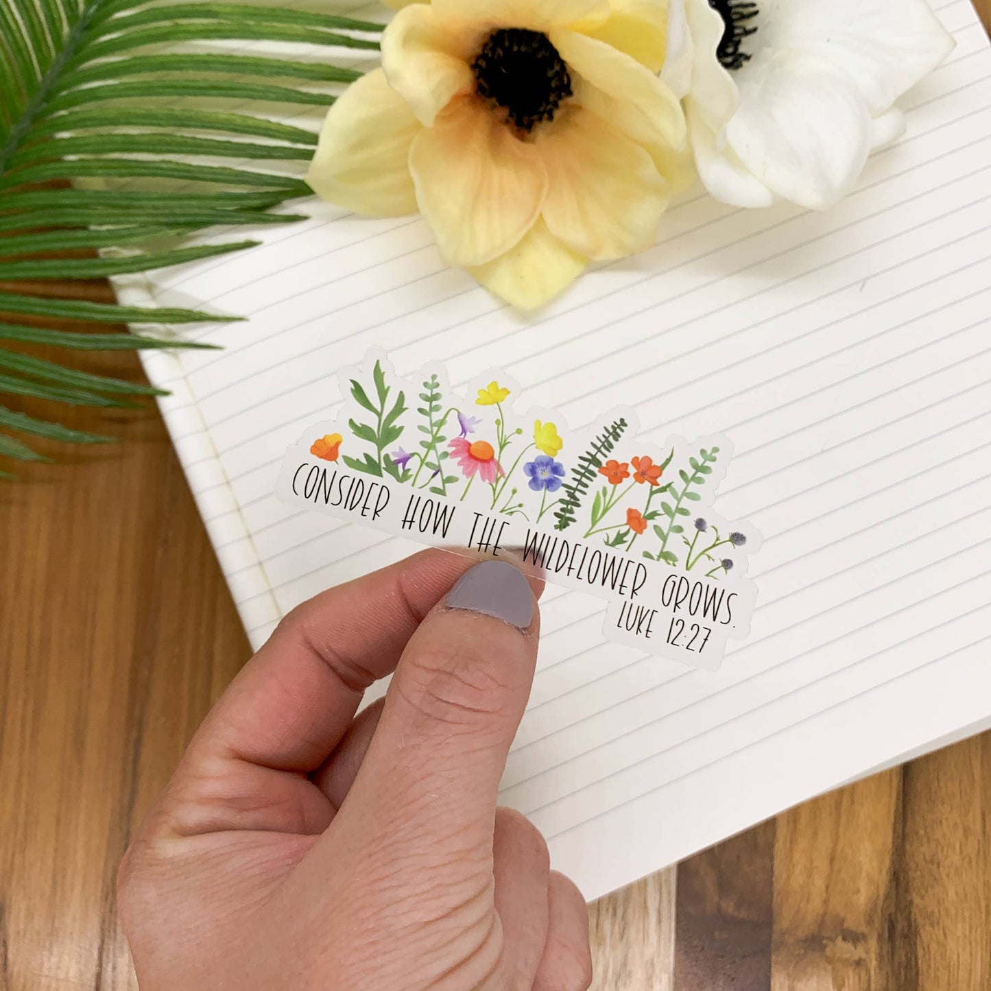 Consider Wildflower Christian clear Vinyl Sticker, 3x3 inch