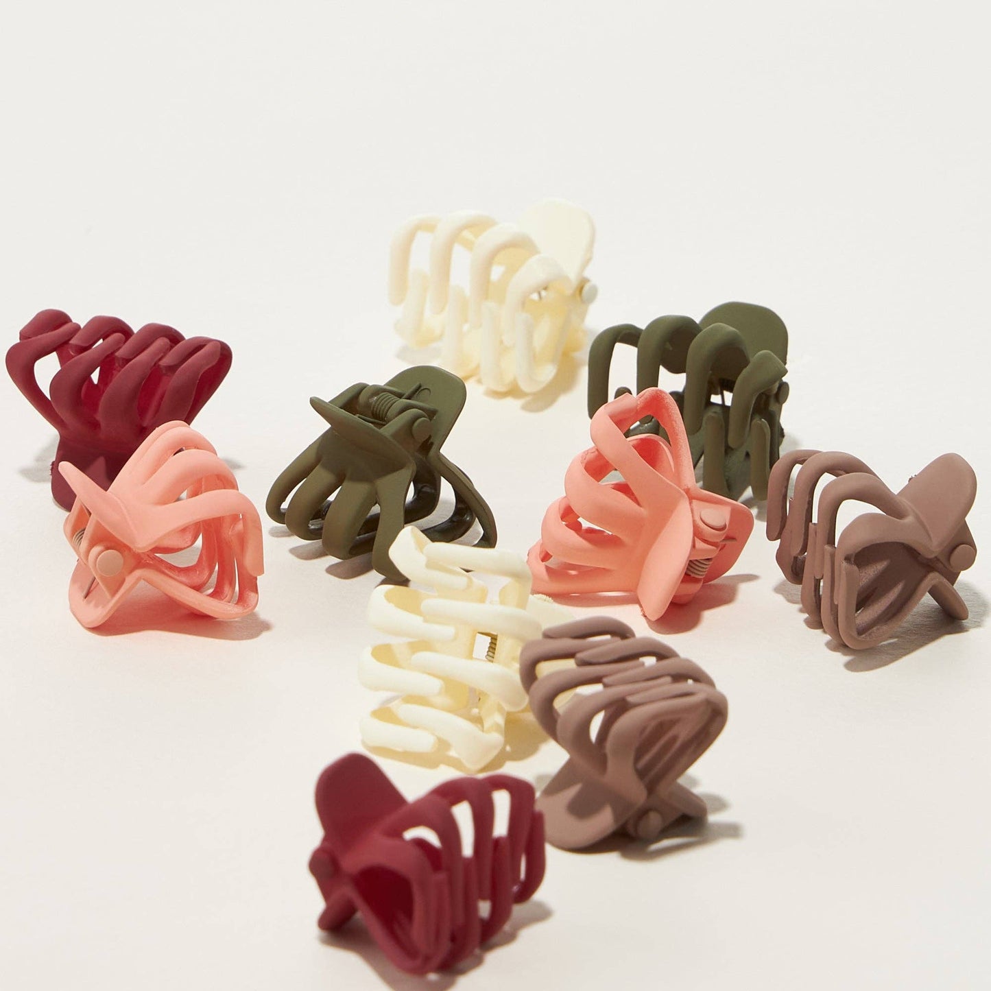 2 Pcs Set Rubber Coated Mini Octopus Hair Claw Clips: WINE