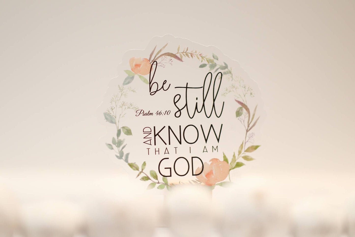 Flourish Be Still Christian Clear, Vinyl Sticker, 3in.