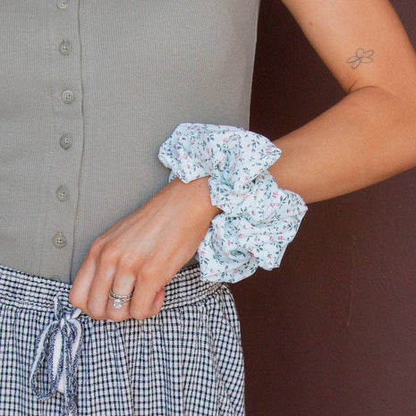 Mint Floral Jumbo Scrunchie