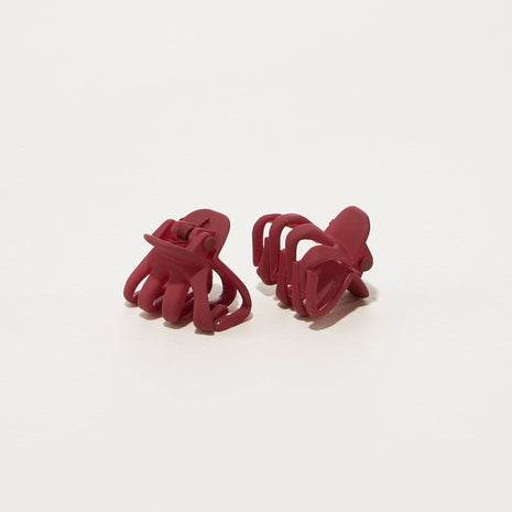 2 Pcs Set Rubber Coated Mini Octopus Hair Claw Clips: WINE