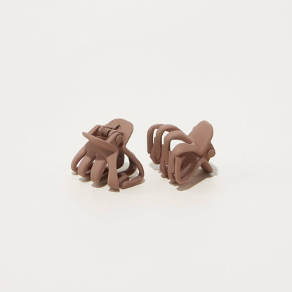 2 Pcs Set Rubber Coated Mini Octopus Hair Claw Clips: WINE